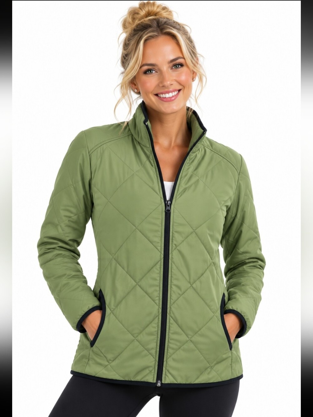 Women Duluth Trading Co Olive Quilted Utility Jacket with Contrast Trim (Sz:M)